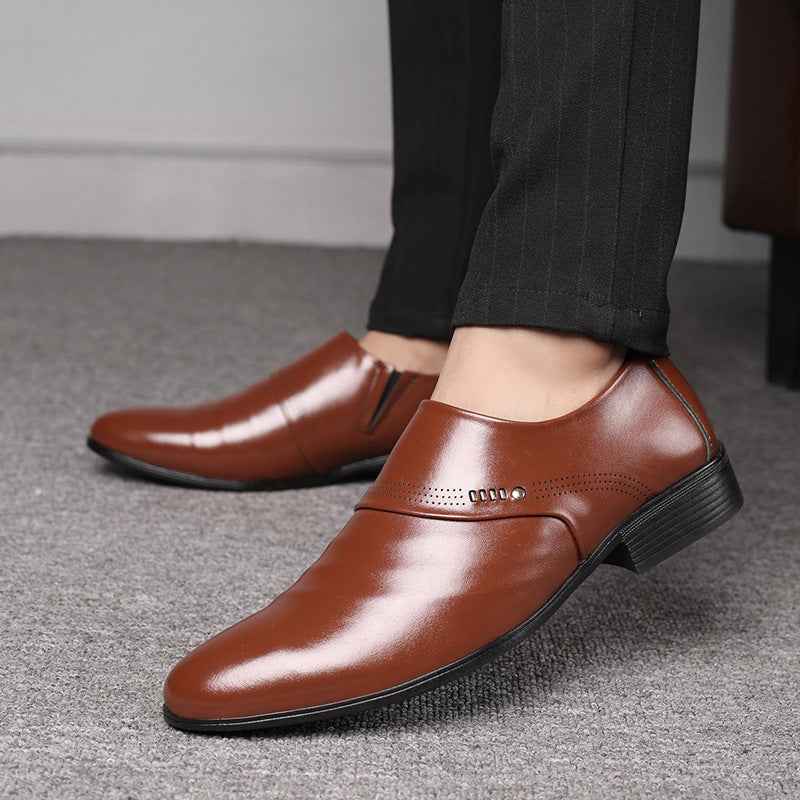 Casual pointed toe shoes men leather shoes men - Luxovo.cc