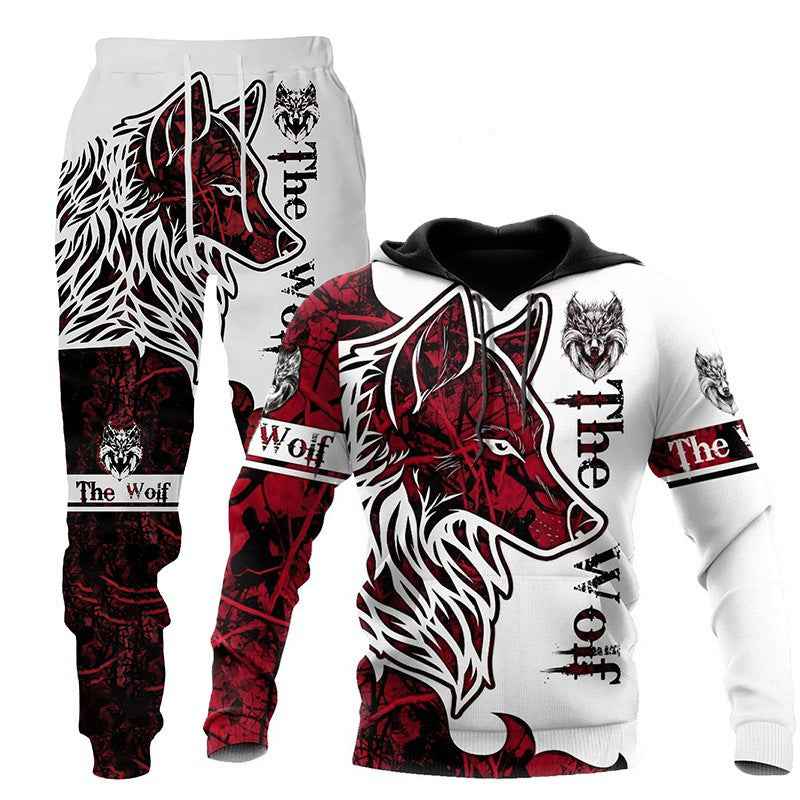 3D Wolf Print Tracksuit Men Sportswear Hooded Sweatsuit Two Piece Outdoors Running Fitness Mens Clothing Jogging Set - Luxovo.cc