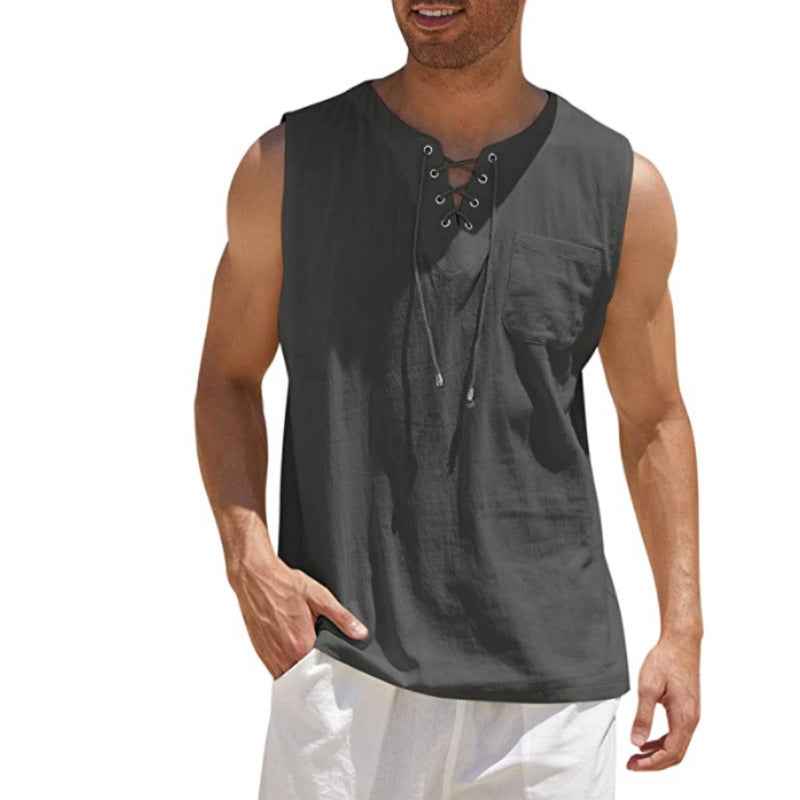 Summer Tank Vest Men Shirt Collar Tie Short Sleeve T-Shirt - Luxovo.cc