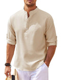 Men's Casual Shirt  Long Sleeve Stand Collar Solid Color Shirt Mens Clothing - Luxovo.cc