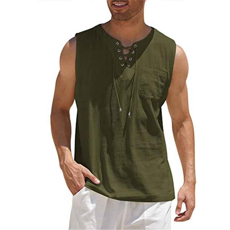 Summer Tank Vest Men Shirt Collar Tie Short Sleeve T-Shirt - Luxovo.cc