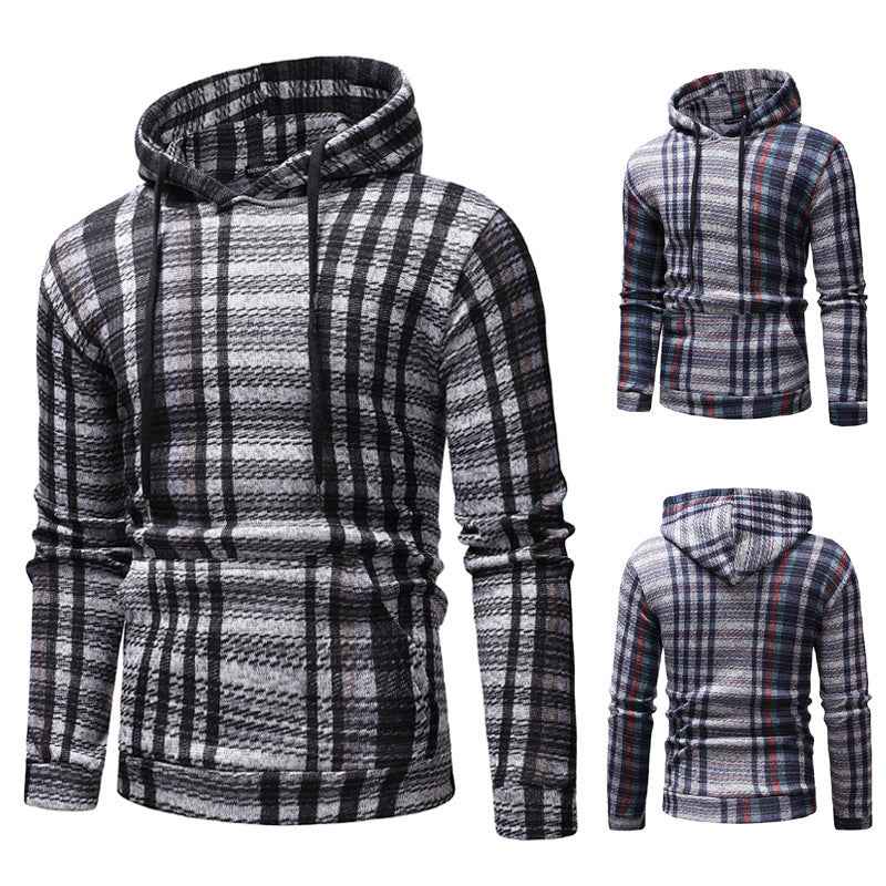 Hooded Men Striped Sweater Slim Fit - Luxovo.cc