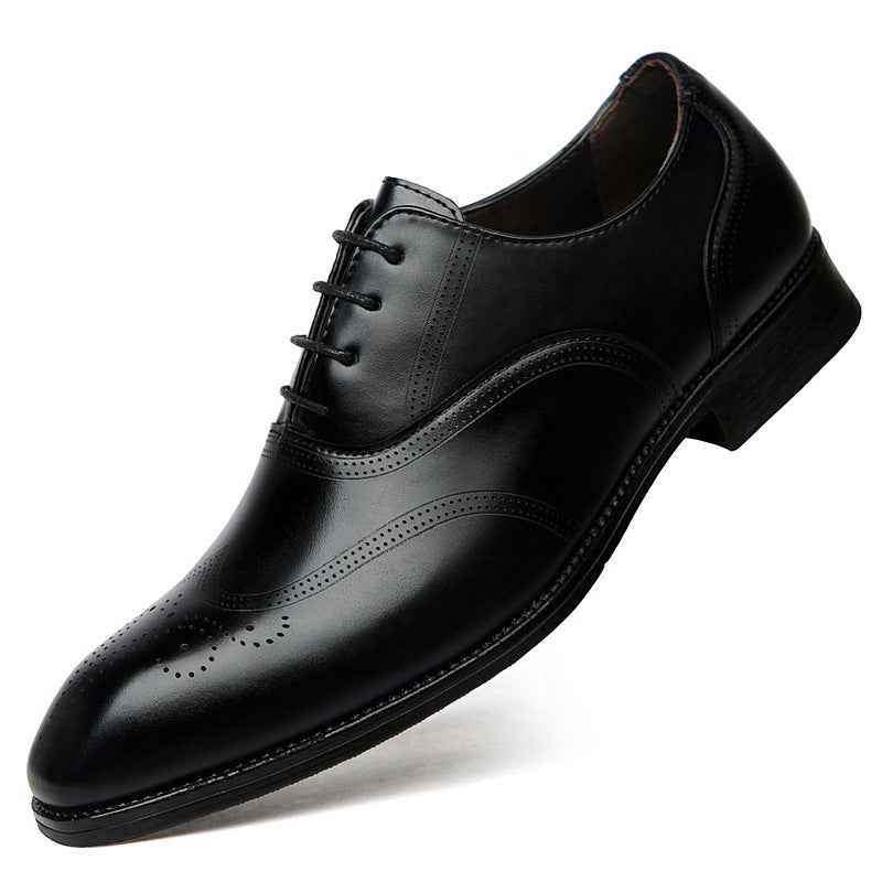 Formal Leather Shoes British Men Brogue Pointed-toe Lace - Luxovo.cc