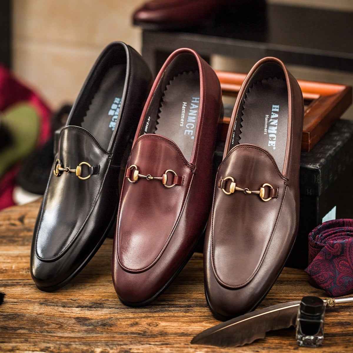 Horsebit Leather Shoes Round Toe Casual Shoes Men - Luxovo.cc