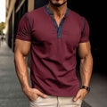 Fashion Short-sleeved Polo Shirt Summer Button V-neck T-shirt Tops Mens Clothing - Luxovo.cc