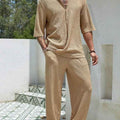 Commuter Suits Summer Short-sleeved Top And Loose Straight Trousers Casual Outfits Outdoor Mens Clothing - Luxovo.cc