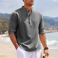 Men's Casual Shirt  Long Sleeve Stand Collar Solid Color Shirt Mens Clothing - Luxovo.cc