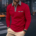 Leisure Plaid Lapel Polo Shirt Fashion Solid Color Long Sleeve Tops Men's Clothing - Luxovo.cc