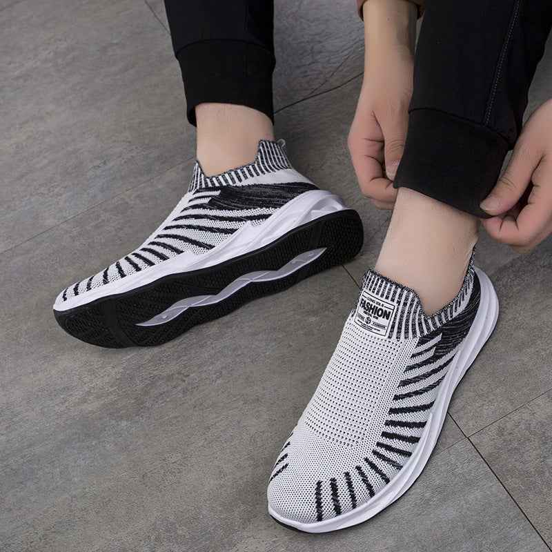 Sock Mesh Shoes Men Stripe Sneakers Lightweight Breathable Flat Shoes - Luxovo.cc