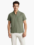 Solid-color Short-sleeved Lapel Shirt Summer Breathable Cotton And Linen Top Mens Clothing - Luxovo.cc