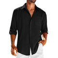 Casual  Long Sleeve Shirt With Pocket Lace Polo Collar Solid Color Button Mens Clothing - Luxovo.cc