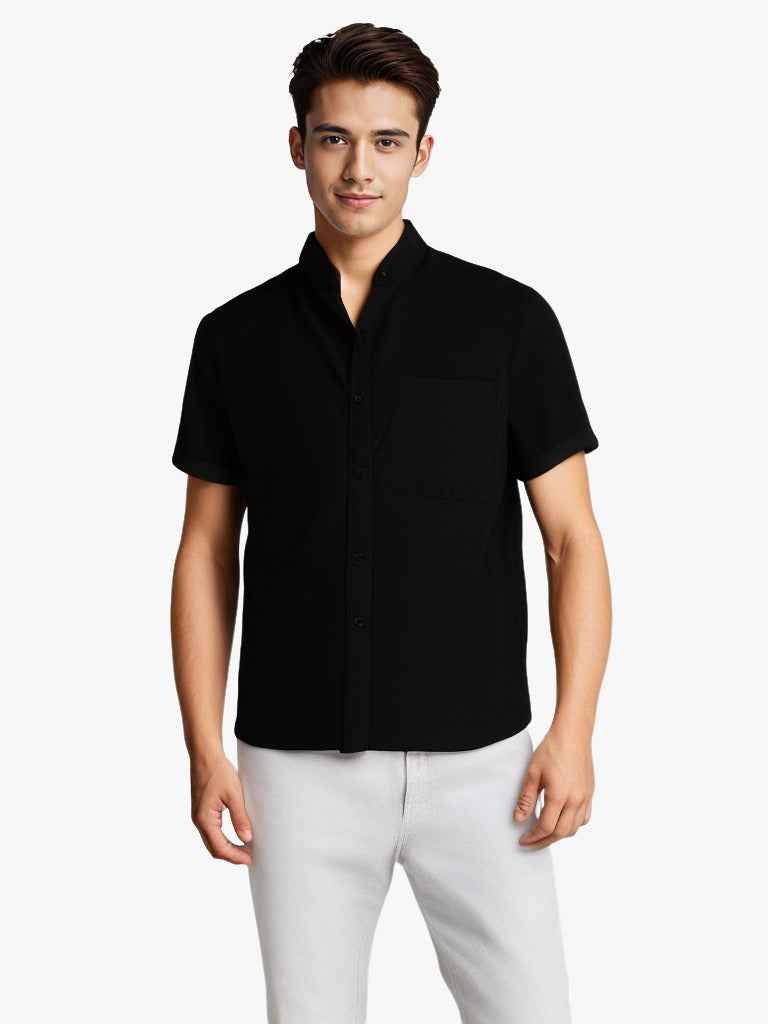 Solid-color Short-sleeved Lapel Shirt Summer Breathable Cotton And Linen Top Mens Clothing - Luxovo.cc