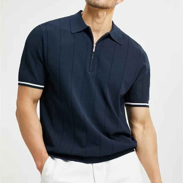 Fashion Short-sleeved Polo Shirt Summer Lapel Zipper T-shirt Tops Mens Clothing - Luxovo.cc