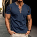Fashion Short-sleeved Polo Shirt Summer Button V-neck T-shirt Tops Mens Clothing - Luxovo.cc