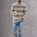Casual Striped Knitted Sweater Men Round Neck Pullover Sweater - Luxovo.cc