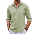 Casual  Long Sleeve Shirt With Pocket Lace Polo Collar Solid Color Button Mens Clothing - Luxovo.cc