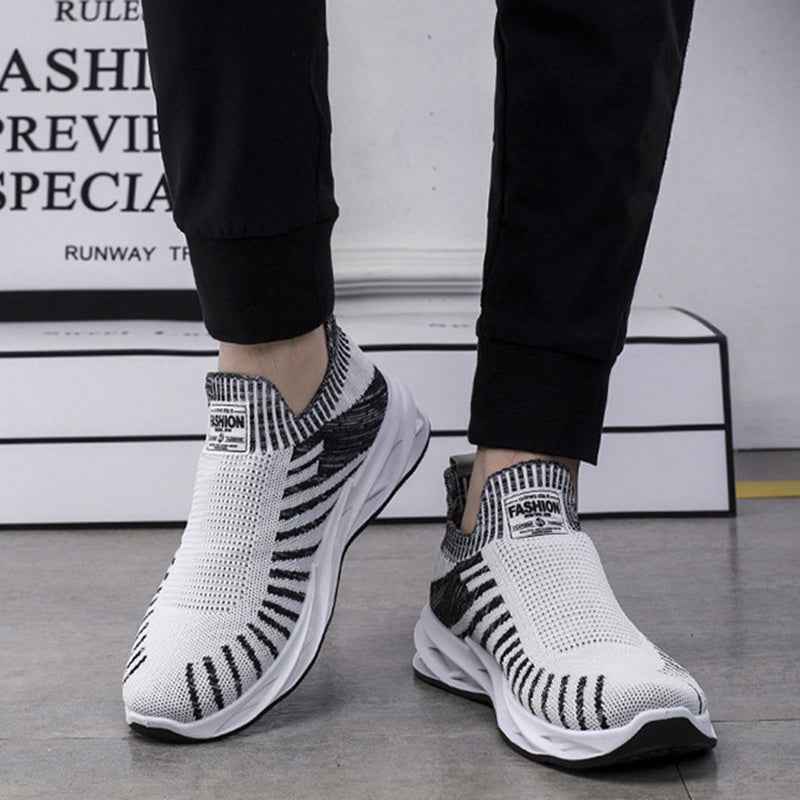 Sock Mesh Shoes Men Stripe Sneakers Lightweight Breathable Flat Shoes - Luxovo.cc