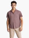 Solid-color Short-sleeved Lapel Shirt Summer Breathable Cotton And Linen Top Mens Clothing - Luxovo.cc