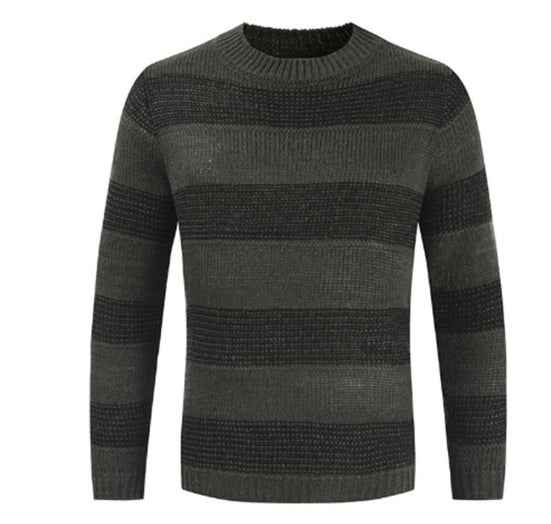 Casual Striped Knitted Sweater Men Round Neck Pullover Sweater - Luxovo.cc