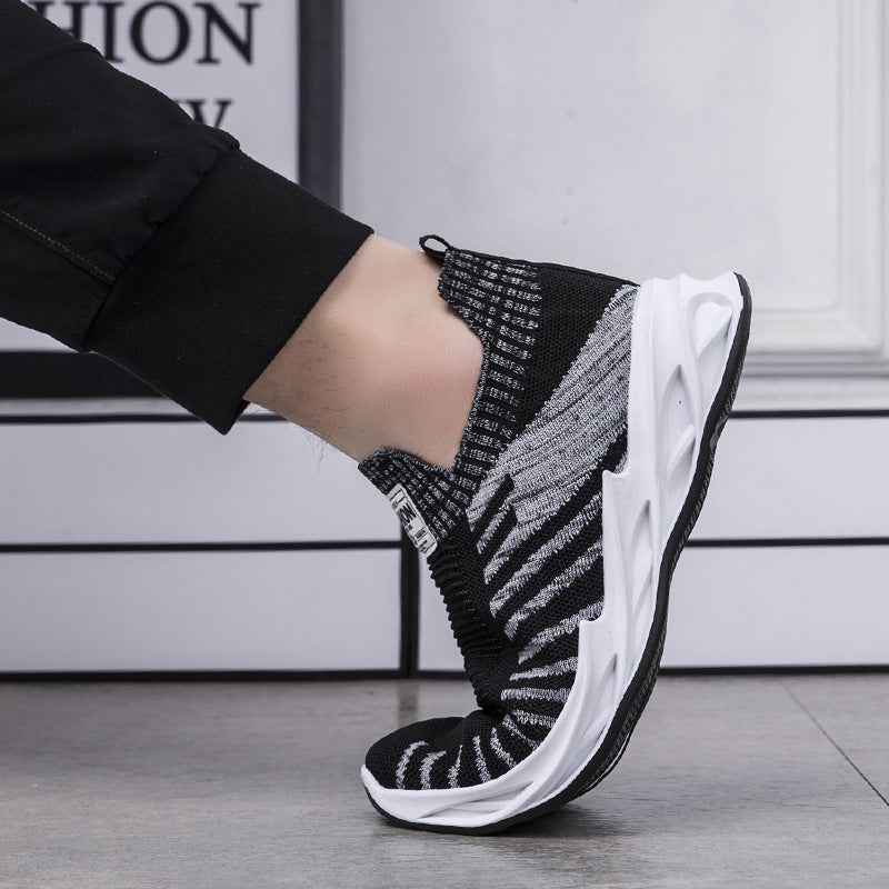 Sock Mesh Shoes Men Stripe Sneakers Lightweight Breathable Flat Shoes - Luxovo.cc