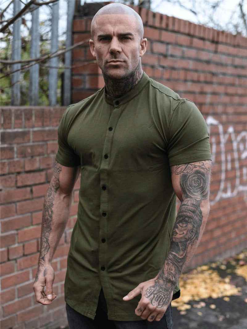 New Summer Shirt  Fitness Clothing Cotton Tops Short Sleeve Sports Shirts Brand Mens Short Cool Casual Fashion Breathable Shirt - Luxovo.cc