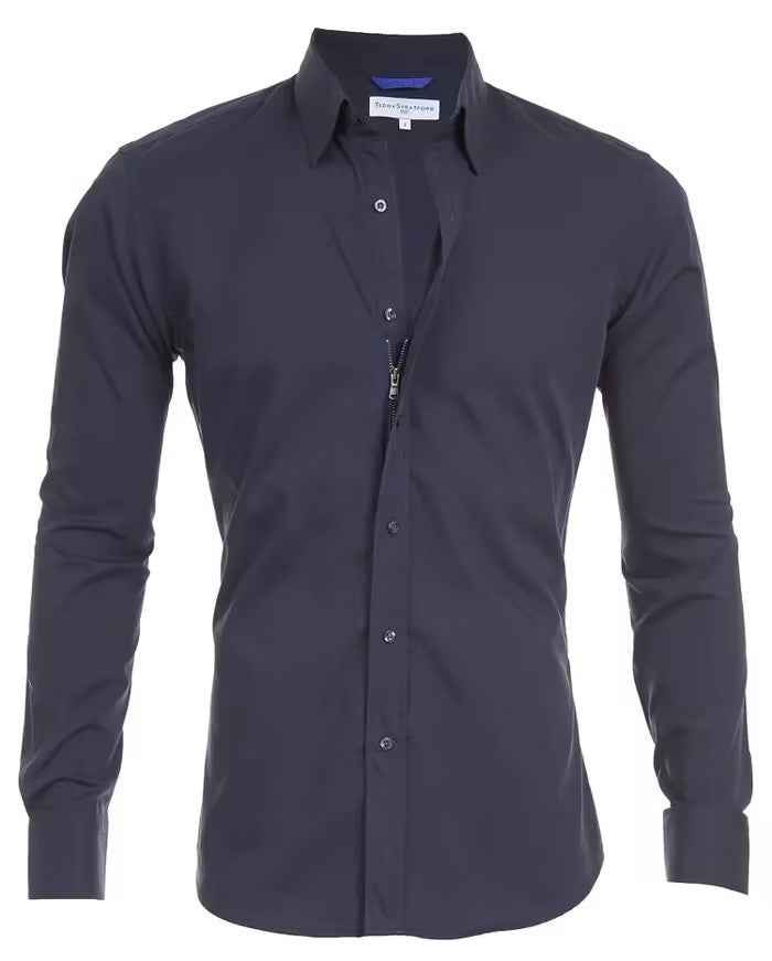 Long Sleeve Zipper Shirt With Button Design Fashion Lapel Tops For Mens Clothing - Luxovo.cc