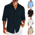 Casual  Long Sleeve Shirt With Pocket Lace Polo Collar Solid Color Button Mens Clothing - Luxovo.cc