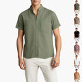 Solid-color Short-sleeved Lapel Shirt Summer Breathable Cotton And Linen Top Mens Clothing - Luxovo.cc