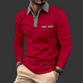 Leisure Plaid Lapel Polo Shirt Fashion Solid Color Long Sleeve Tops Men's Clothing - Luxovo.cc