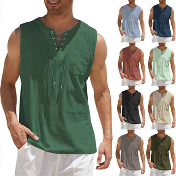 Summer Tank Vest Men Shirt Collar Tie Short Sleeve T-Shirt - Luxovo.cc