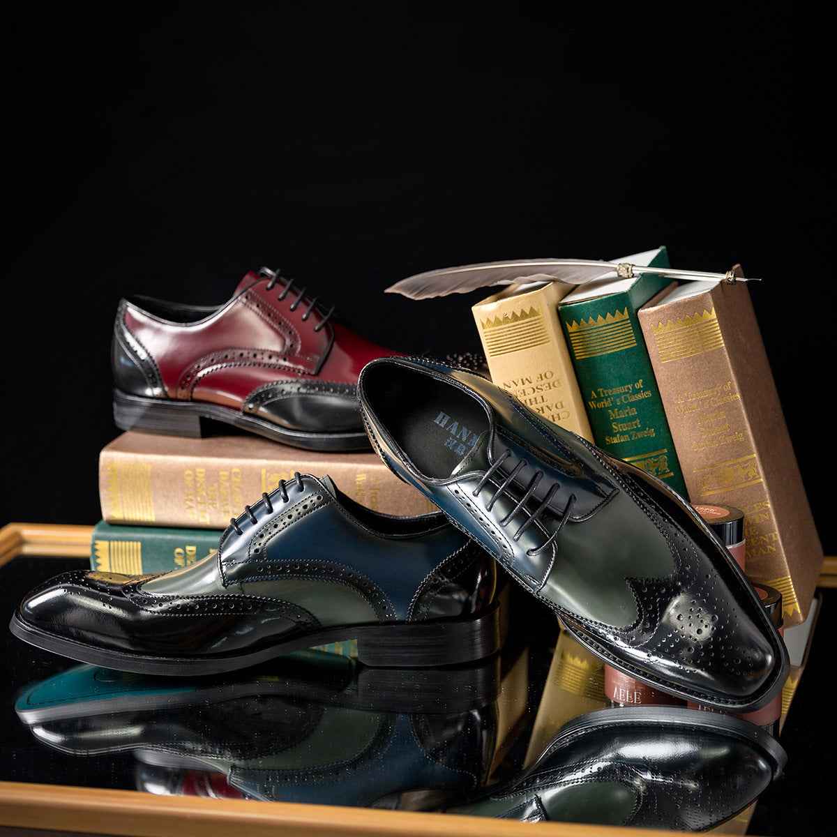 Business Formal Wear Leather Shoes Men British Square Toe Men's Shoes Cowhide Color Matching - Luxovo.cc