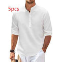 Men's Casual Shirt  Long Sleeve Stand Collar Solid Color Shirt Mens Clothing - Luxovo.cc