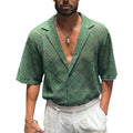 Fashion Mens Clothing Men's Hollow-out Breathable Short-sleeved Lapel Casual Shirt - Luxovo.cc