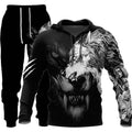 3D Wolf Print Tracksuit Men Sportswear Hooded Sweatsuit Two Piece Outdoors Running Fitness Mens Clothing Jogging Set - Luxovo.cc