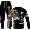 3D Wolf Print Tracksuit Men Sportswear Hooded Sweatsuit Two Piece Outdoors Running Fitness Mens Clothing Jogging Set - Luxovo.cc