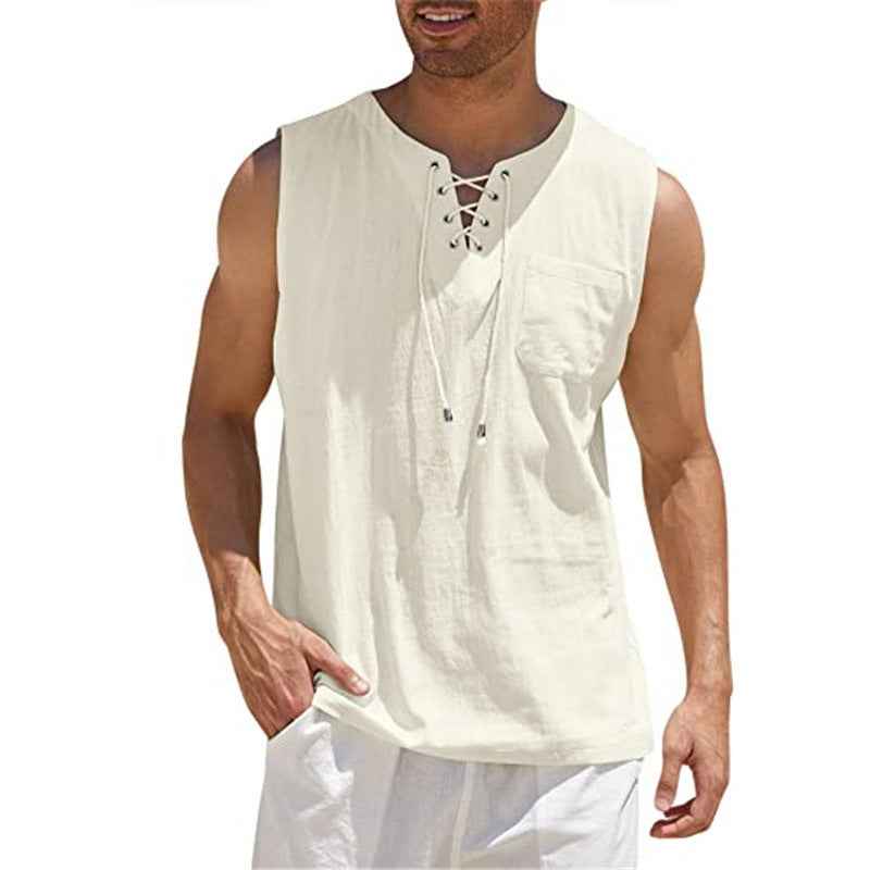 Summer Tank Vest Men Shirt Collar Tie Short Sleeve T-Shirt - Luxovo.cc