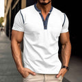 Fashion Short-sleeved Polo Shirt Summer Button V-neck T-shirt Tops Mens Clothing - Luxovo.cc