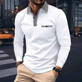 Leisure Plaid Lapel Polo Shirt Fashion Solid Color Long Sleeve Tops Men's Clothing - Luxovo.cc