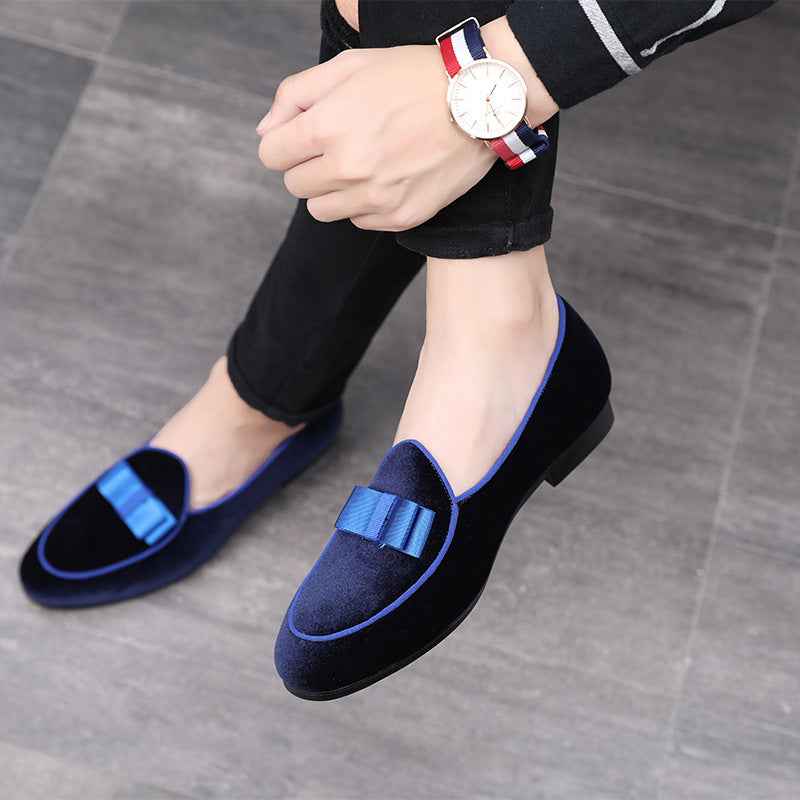 Leather Shoes Korean Style Peas Shoes Personality Suede Bow Tide Shoes Men - Luxovo.cc