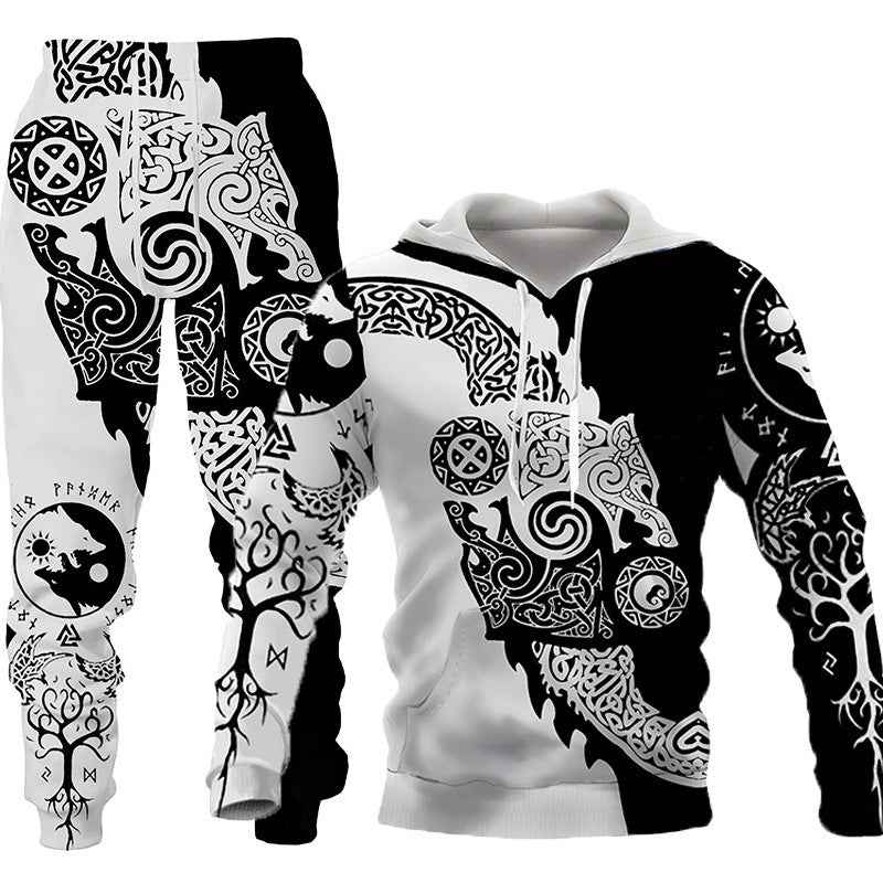 3D Wolf Print Tracksuit Men Sportswear Hooded Sweatsuit Two Piece Outdoors Running Fitness Mens Clothing Jogging Set - Luxovo.cc