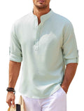 Men's Casual Shirt  Long Sleeve Stand Collar Solid Color Shirt Mens Clothing - Luxovo.cc