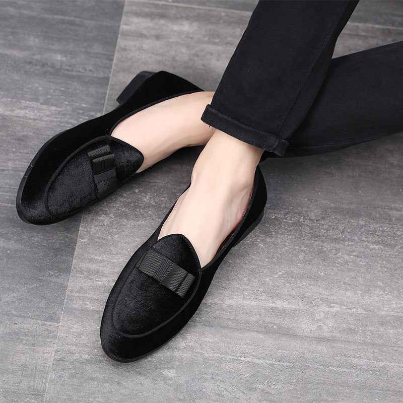 Leather Shoes Korean Style Peas Shoes Personality Suede Bow Tide Shoes Men - Luxovo.cc