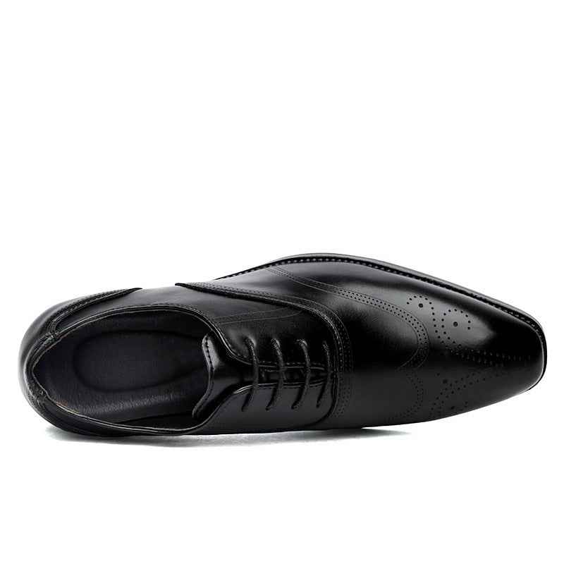 Formal Leather Shoes British Men Brogue Pointed-toe Lace - Luxovo.cc