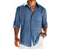 Casual  Long Sleeve Shirt With Pocket Lace Polo Collar Solid Color Button Mens Clothing - Luxovo.cc