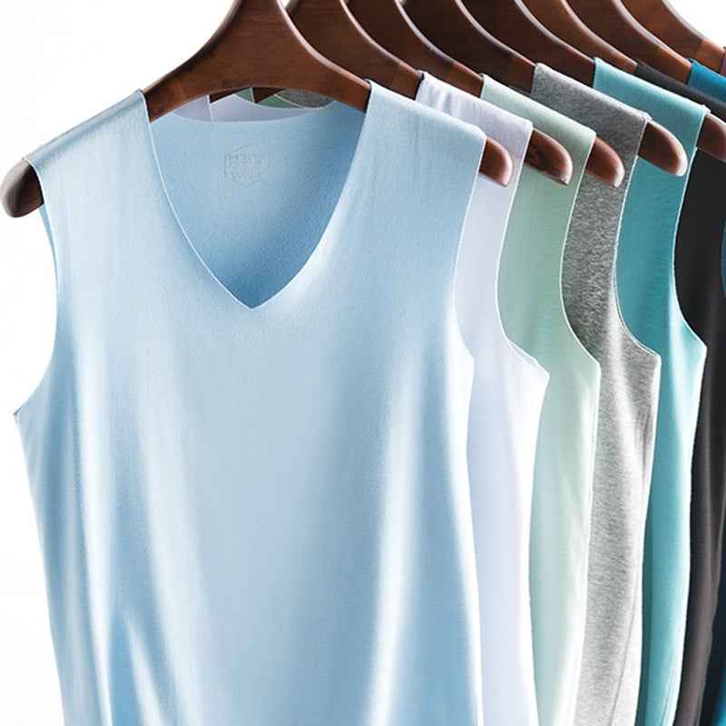 Ice Silk Vest Seamless Men Sports Bottoming Shirt V-neck Sleeveless T-shirt