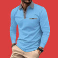 Leisure Plaid Lapel Polo Shirt Fashion Solid Color Long Sleeve Tops Men's Clothing - Luxovo.cc