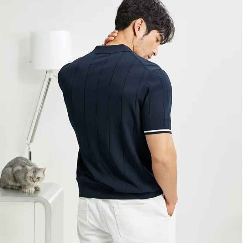 Fashion Short-sleeved Polo Shirt Summer Lapel Zipper T-shirt Tops Mens Clothing - Luxovo.cc