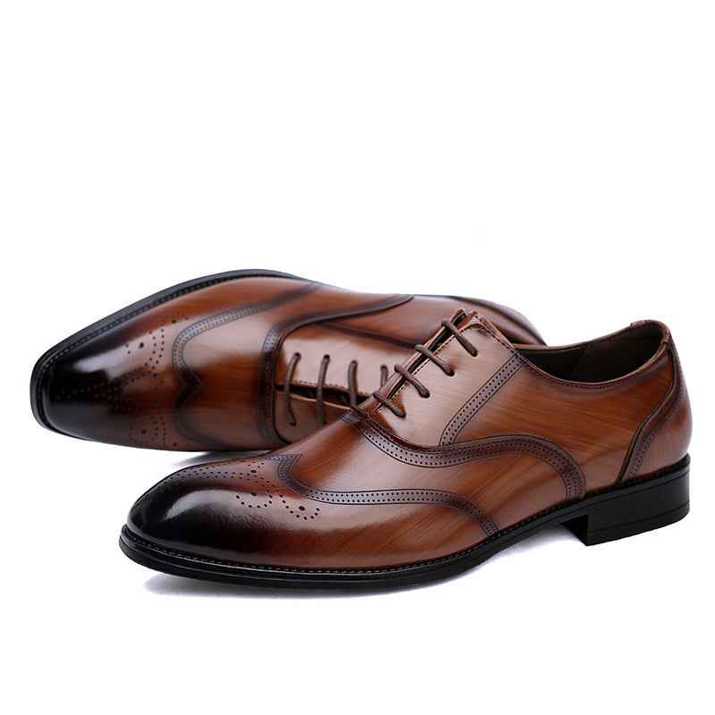 Formal Leather Shoes British Men Brogue Pointed-toe Lace - Luxovo.cc