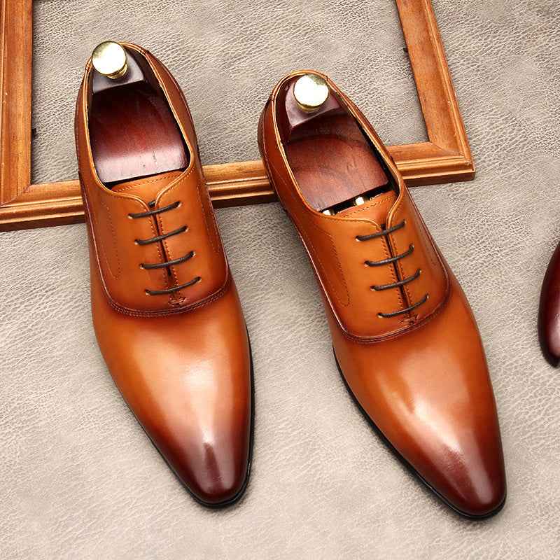 Men's Lace-up Pointed Formal Leather Shoes - Luxovo.cc