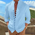 Retro Button Design Long-sleeved Shirt Men's Casual Loose Top Mens Clothing - Luxovo.cc